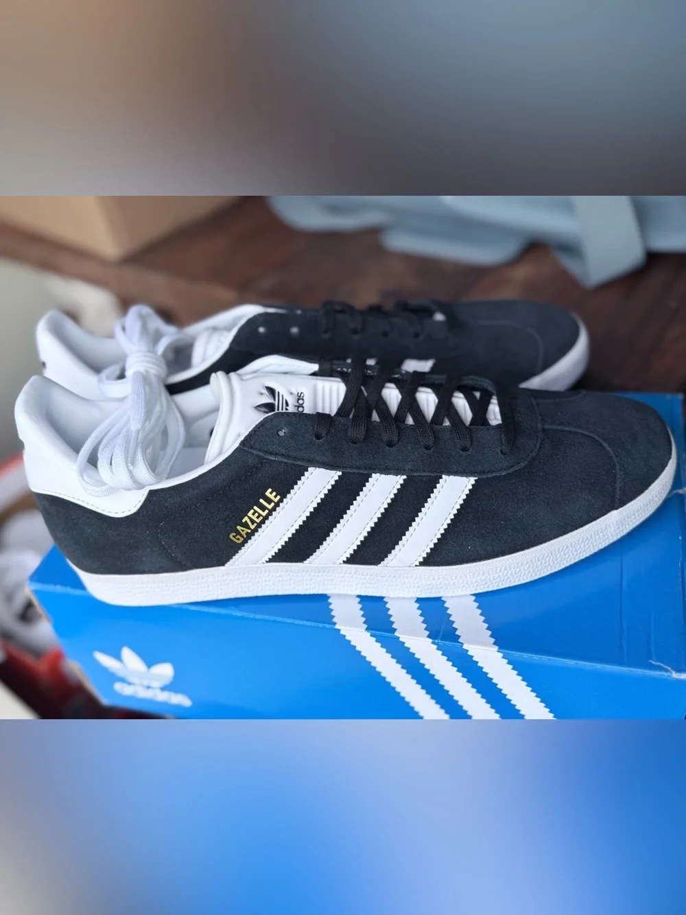 adidas Gazelle Black White Suede Sneakers